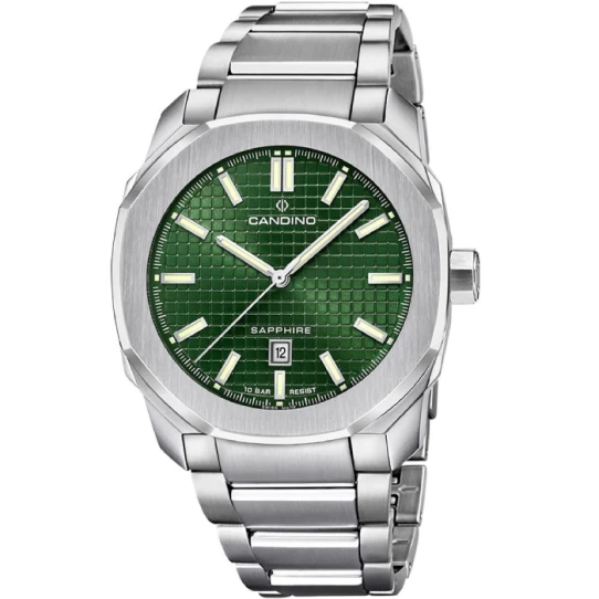 Мъжки ръчен часовник с кварцов механизъм - корпус от Стомана - Стоманена верижка - цвят Зелен