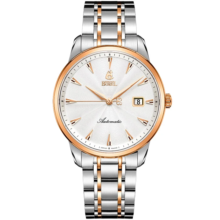 Мъжки ръчен часовник с автоматичен механизъм - корпус от Стомана - Стоманена верижка - цвят Бял Розово Злато