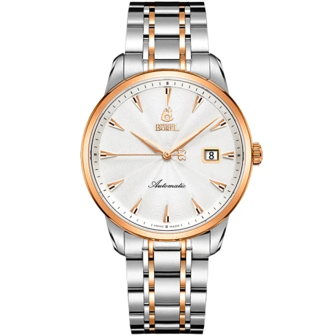 Мъжки ръчен часовник с автоматичен механизъм - корпус от Стомана - Стоманена верижка - цвят Бял Розово Злато