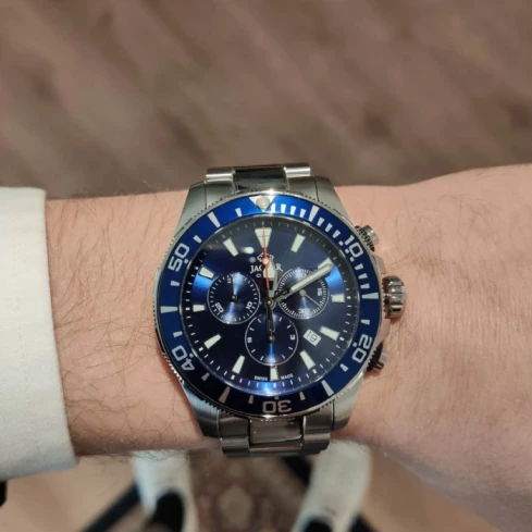 Мъжки ръчен часовник с кварцов механизъм - корпус от Стомана - Стоманена верижка - цвят Син Сив