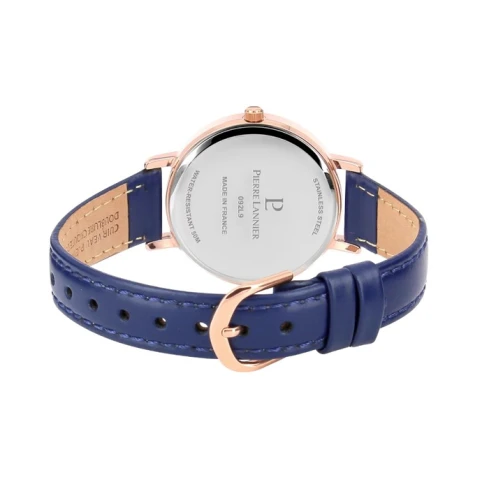 Дамски ръчен часовник с кварцов механизъм - корпус от Стомана - Естествена кожа - цвят Син Син