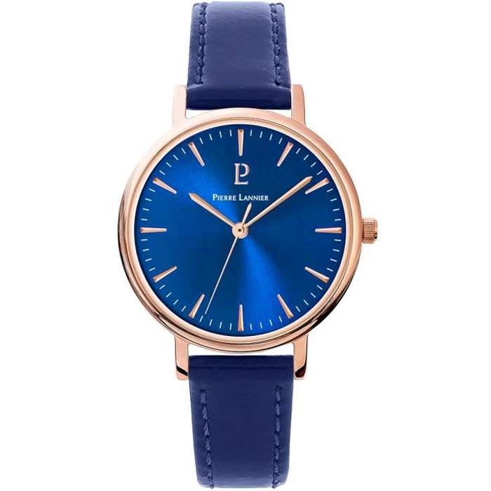 Дамски ръчен часовник с кварцов механизъм - корпус от Стомана - Естествена кожа - цвят Син Син