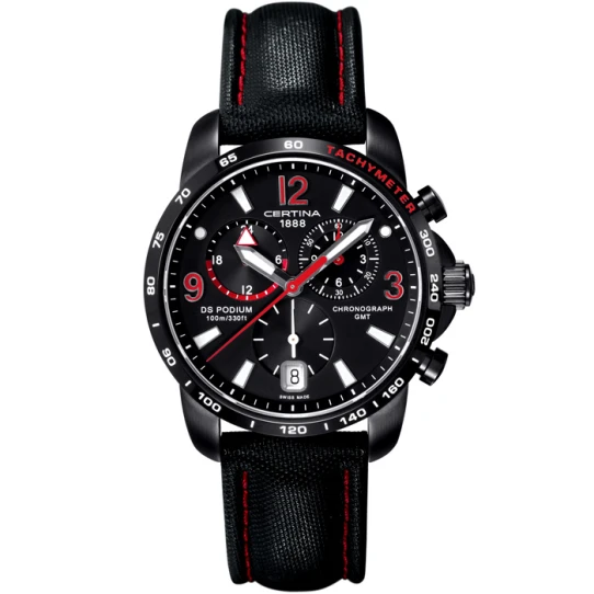 Мъжки ръчен часовник с кварцов механизъм - корпус от Стомана - Текстил и естествена кожа - цвят Черен Червен