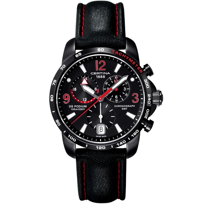 Мъжки ръчен часовник с кварцов механизъм - корпус от Стомана - Текстил и естествена кожа - цвят Черен Червен