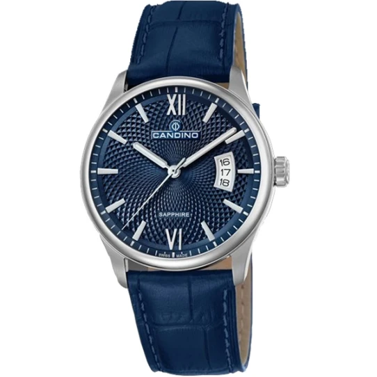 Мъжки ръчен часовник с кварцов механизъм - корпус от Стомана - Естествена кожа - цвят Син Син