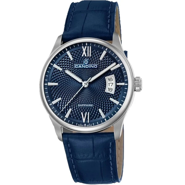 Мъжки ръчен часовник с кварцов механизъм - корпус от Стомана - Естествена кожа - цвят Син Син