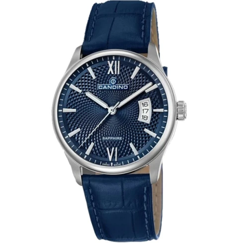 Мъжки ръчен часовник с кварцов механизъм - корпус от Стомана - Естествена кожа - цвят Син Син