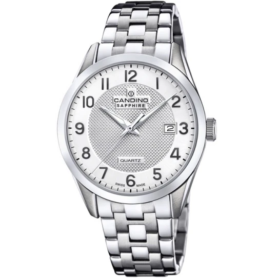 Мъжки ръчен часовник с кварцов механизъм - корпус от Стомана - Стоманена верижка - цвят Бял