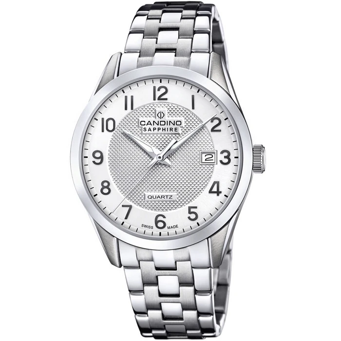 Мъжки ръчен часовник с кварцов механизъм - корпус от Стомана - Стоманена верижка - цвят Бял