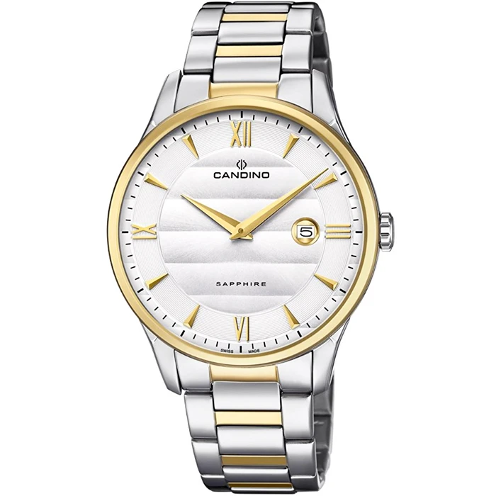 Мъжки ръчен часовник с кварцов механизъм - корпус от Стомана - Стоманена верижка - цвят Сребрист Злато