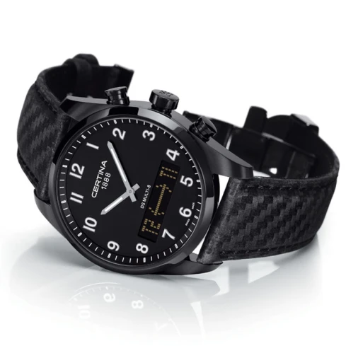 Мъжки ръчен часовник с кварцов механизъм - корпус от Стомана - Естествена кожа - цвят Черен Черен