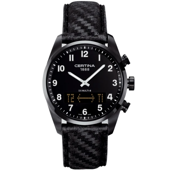 Мъжки ръчен часовник с кварцов механизъм - корпус от Стомана - Естествена кожа - цвят Черен Черен