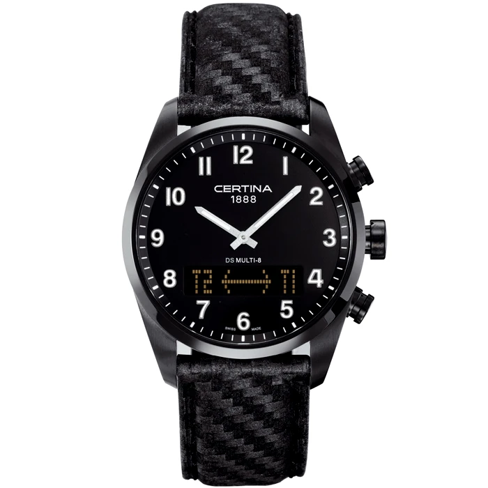 Мъжки ръчен часовник с кварцов механизъм - корпус от Стомана - Естествена кожа - цвят Черен Черен