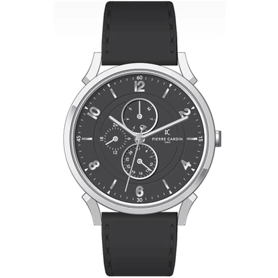 Мъжки ръчен часовник с кварцов механизъм - корпус от Стомана - Естествена кожа - цвят Черен Черен