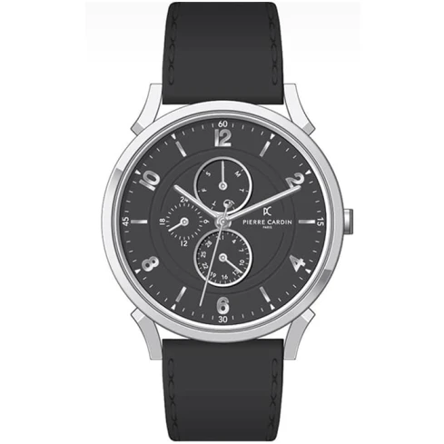 Мъжки ръчен часовник с кварцов механизъм - корпус от Стомана - Естествена кожа - цвят Черен Черен