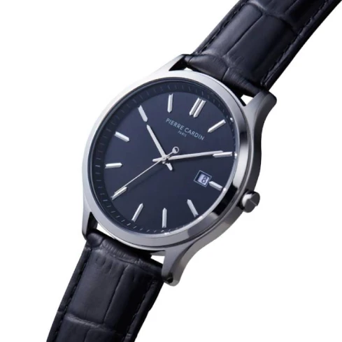 Мъжки ръчен часовник с кварцов механизъм - корпус от Стомана - Естествена кожа - цвят Черен