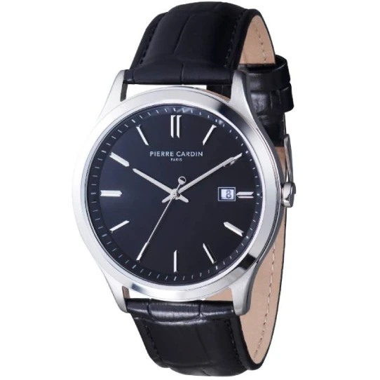 Мъжки ръчен часовник с кварцов механизъм - корпус от Стомана - Естествена кожа - цвят Черен