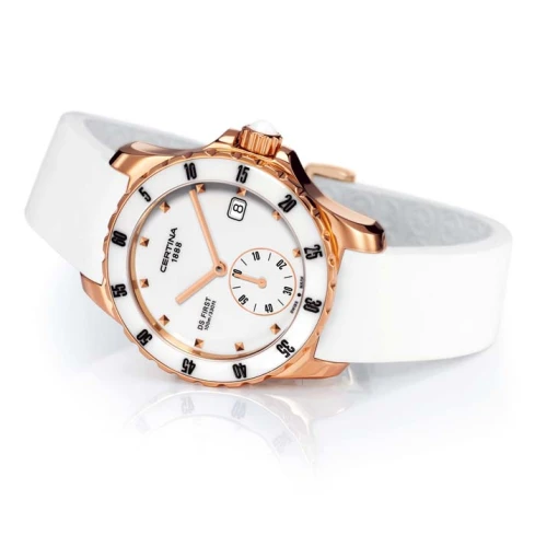 Дамски ръчен часовник с кварцов механизъм - корпус от Стомана и керамика - Каучук - цвят Бял Бял