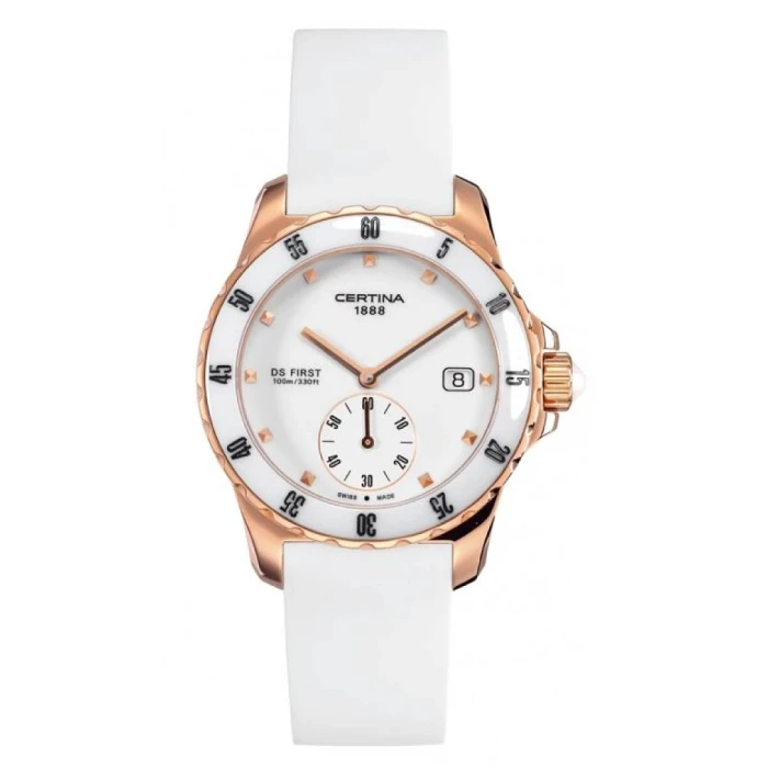 Дамски ръчен часовник с кварцов механизъм - корпус от Стомана и керамика - Каучук - цвят Бял Бял