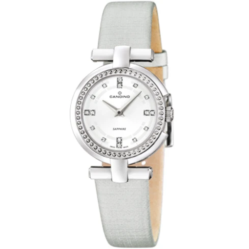 Дамски ръчен часовник с кварцов механизъм - корпус от Стомана - Естествена кожа - цвят Бял Бял