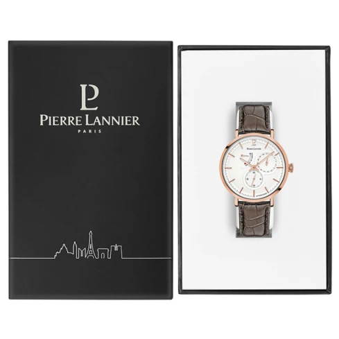 Мъжки ръчен часовник с автоматичен механизъм - корпус от Стомана - Естествена кожа - цвят Бял Кафяв