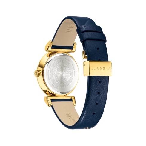 Дамски ръчен часовник с кварцов механизъм - корпус от Стомана - Естествена кожа - цвят Син Син