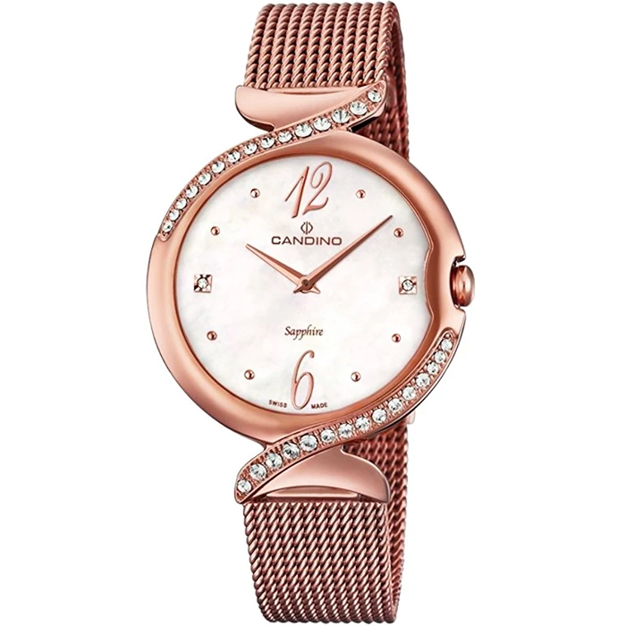 Дамски ръчен часовник с кварцов механизъм - корпус от Стомана - Меш - цвят Седеф Розово Злато