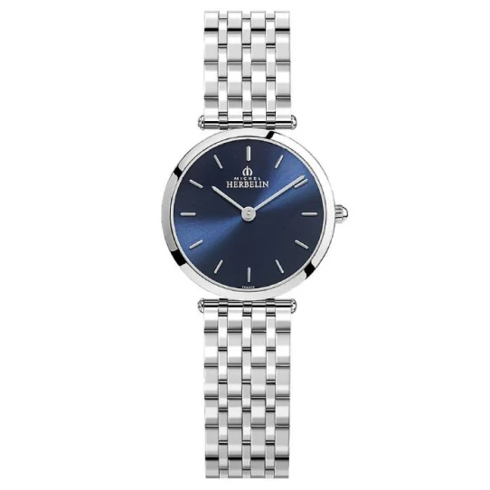 Дамски ръчен часовник с кварцов механизъм - корпус от Стомана - Стоманена верижка - цвят Син Сив