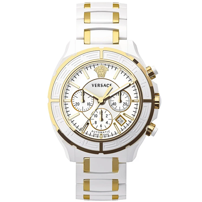 Мъжки ръчен часовник с механичен механизъм - корпус от Стомана и керамика - Керамика - цвят Бял Злато