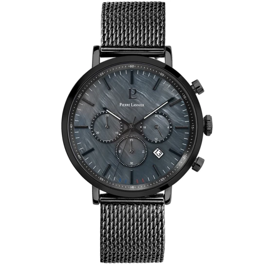 Мъжки ръчен часовник с кварцов механизъм - корпус от Стомана - Меш - цвят Черен