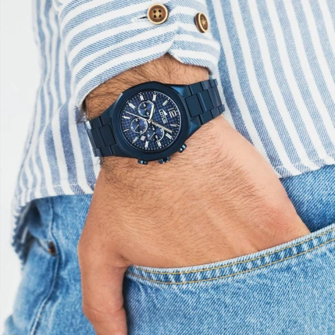 Мъжки ръчен часовник с кварцов механизъм - корпус от Стомана - Стоманена верижка - цвят Син Син