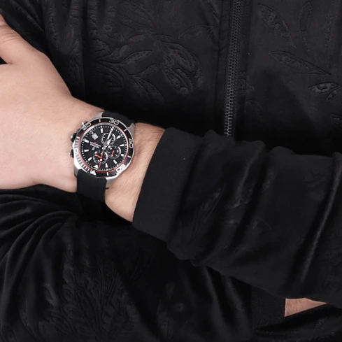 Мъжки ръчен часовник с кварцов механизъм - корпус от Стомана - Силиконова каишка - цвят Черен Черен