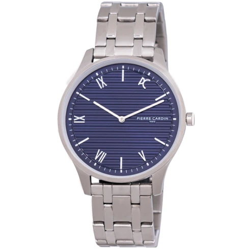 Мъжки ръчен часовник с кварцов механизъм - корпус от Стомана - Стоманена верижка - цвят Син Сив