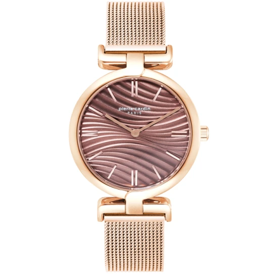 Дамски ръчен часовник с кварцов механизъм - корпус от Стомана - Меш - цвят Кафяв Розово Злато