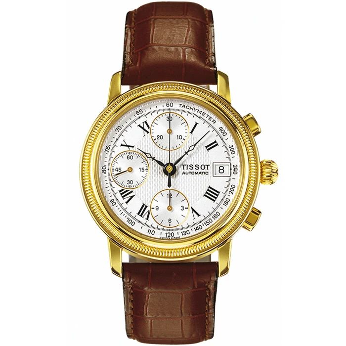 Мъжки ръчен часовник с автоматичен механизъм - корпус от Жълто злато 18К - Естествена кожа - цвят Сребрист Кафяв