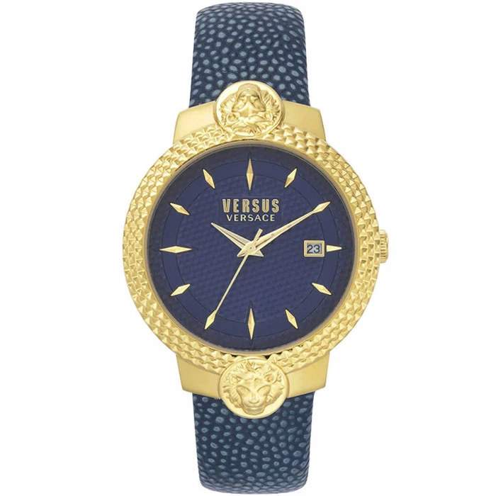 Мъжки ръчен часовник с кварцов механизъм - корпус от Стомана - Синтетична кожа - цвят Син Син