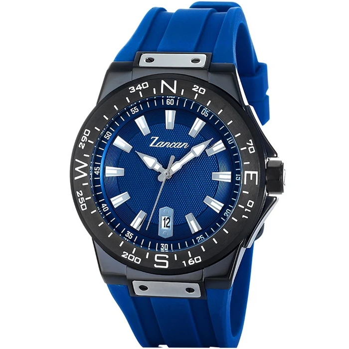 Мъжки ръчен часовник с кварцов механизъм - корпус от Стомана - Силиконова каишка - цвят Син
