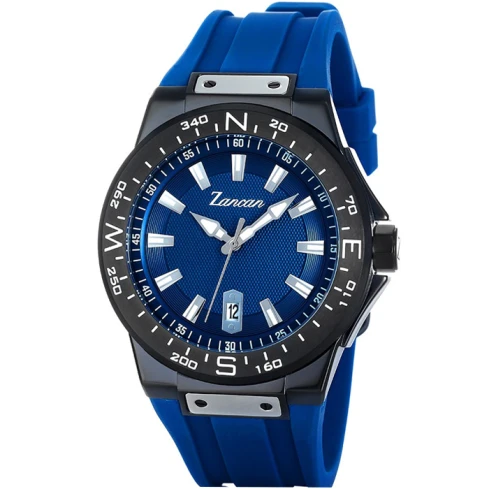 Мъжки ръчен часовник с кварцов механизъм - корпус от Стомана - Силиконова каишка - цвят Син