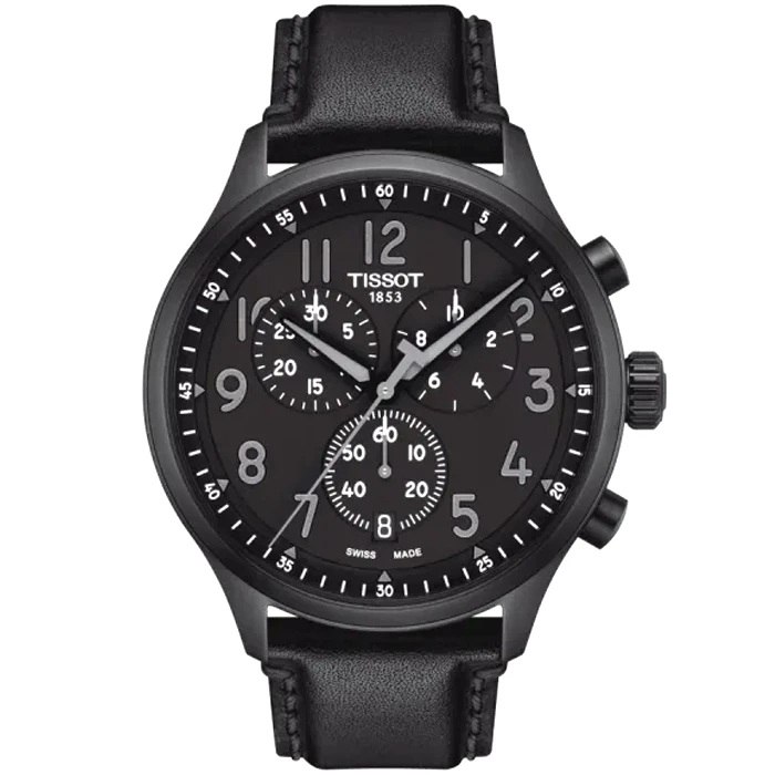 Мъжки ръчен часовник с кварцов механизъм - корпус от Стомана - Естествена кожа - цвят Черен Черен