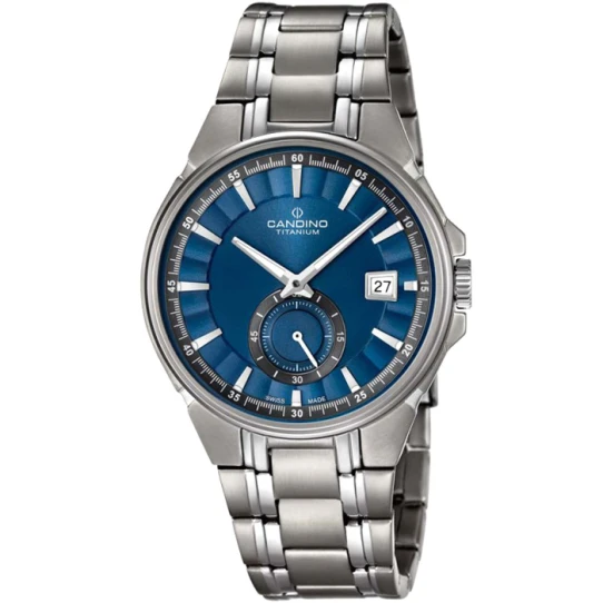 Мъжки ръчен часовник с кварцов механизъм - корпус от Титан - Титаниева верижка - цвят Син Сив