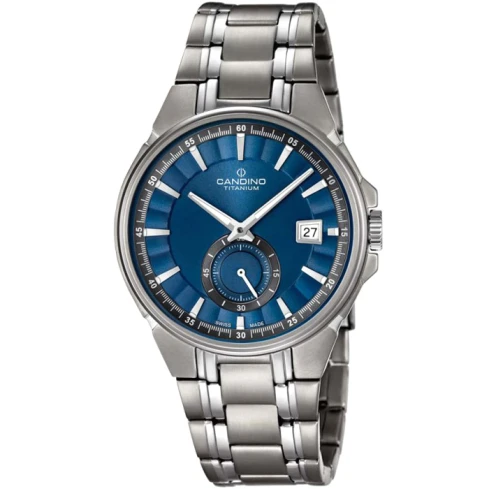 Мъжки ръчен часовник с кварцов механизъм - корпус от Титан - Титаниева верижка - цвят Син Сив