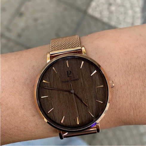 Дамски ръчен часовник с кварцов механизъм - корпус от Стомана - Меш - цвят Кафяв Розово Злато