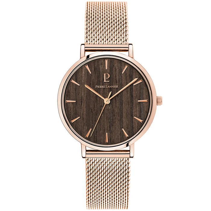 Дамски ръчен часовник с кварцов механизъм - корпус от Стомана - Меш - цвят Кафяв Розово Злато