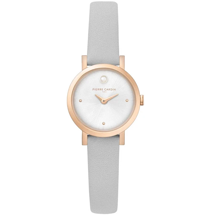 Дамски ръчен часовник с кварцов механизъм - корпус от Стомана - Естествена кожа - цвят Сребрист Сив