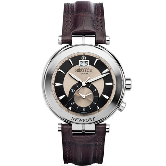 Мъжки ръчен часовник с кварцов механизъм - корпус от Стомана - Естествена кожа - цвят Бежов Кафяв