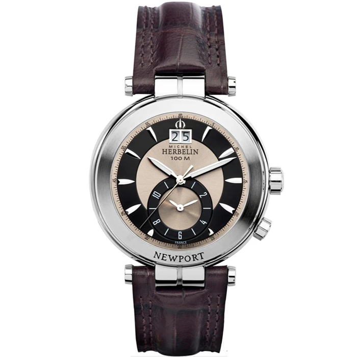 Мъжки ръчен часовник с кварцов механизъм - корпус от Стомана - Естествена кожа - цвят Бежов Кафяв