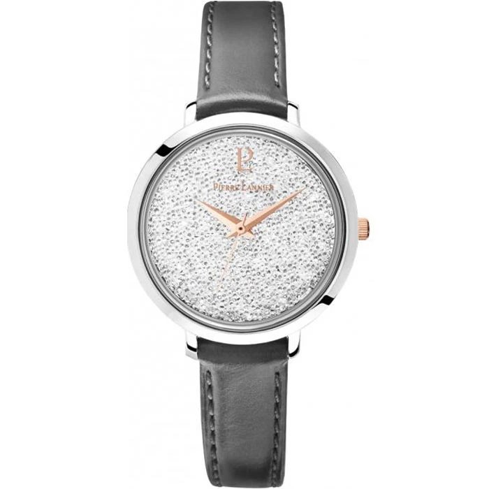 Дамски ръчен часовник с кварцов механизъм - корпус от Стомана - Естествена кожа - цвят Сив