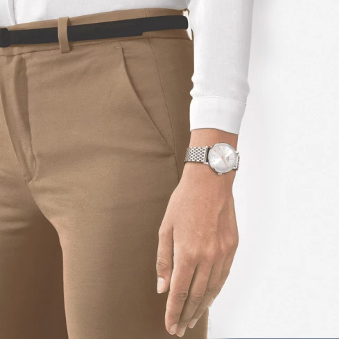 Дамски ръчен часовник с кварцов механизъм - корпус от Стомана - Стоманена верижка - цвят Сребрист Сив