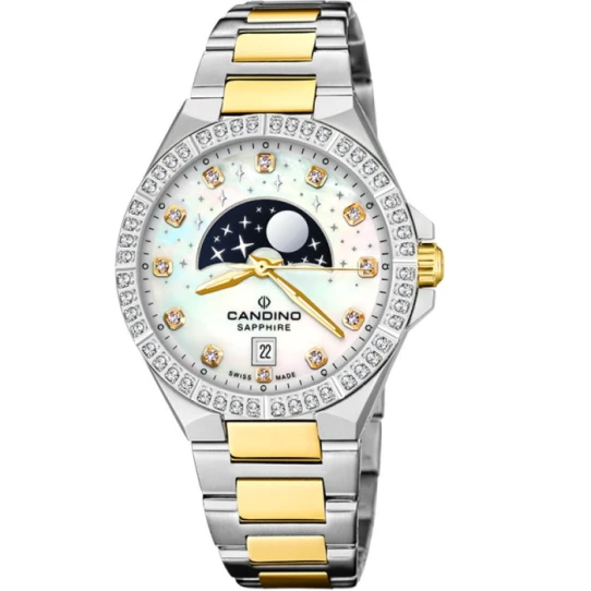 Дамски ръчен часовник с кварцов механизъм - корпус от Стомана и злато 18К - Стоманена верижка - цвят Седеф