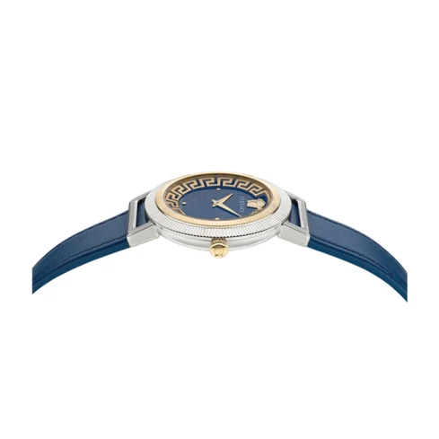 Дамски ръчен часовник с кварцов механизъм - корпус от Стомана - Естествена кожа - цвят Син Син